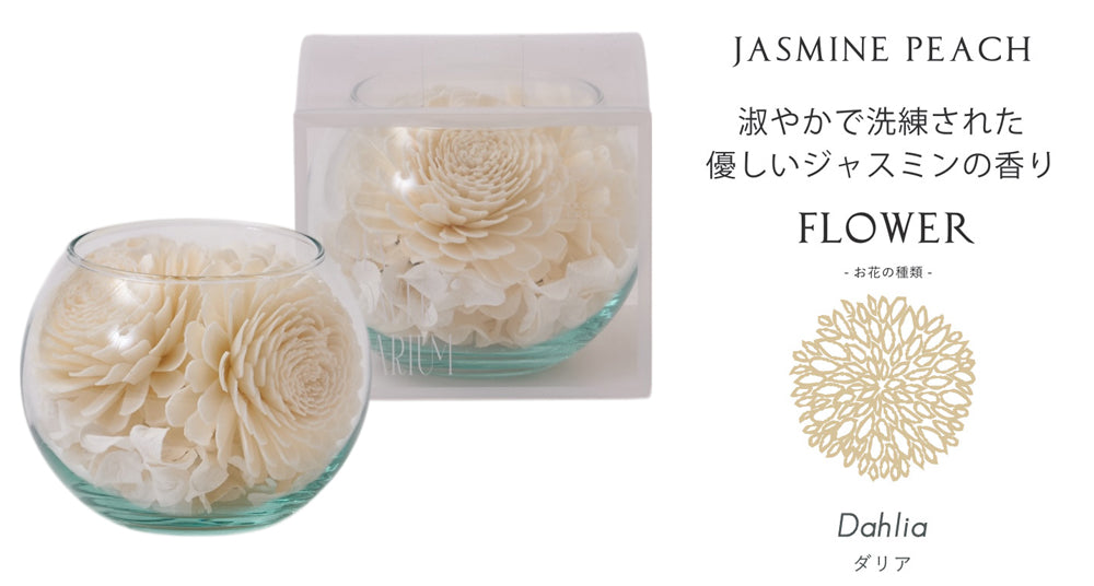 【香り付 Sola Flower】ソラフラワー ソラリウム（グラスボウル）・香り：ジャスミンピーチ・花の形：ダリア